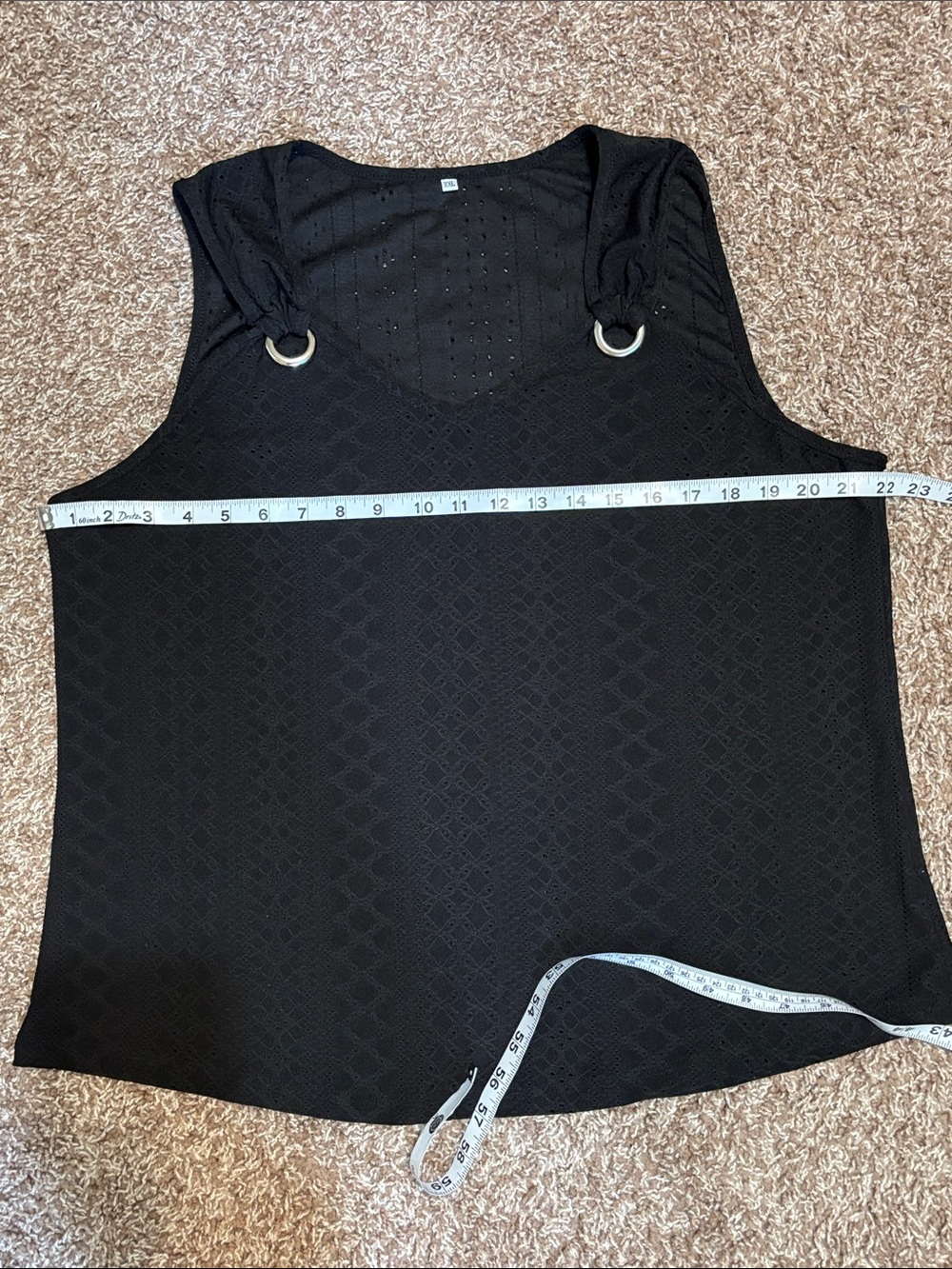 Women’s Black Eyelet Knot-Shoulder Tank with Metal Ring Detail - Picture 3 of 5